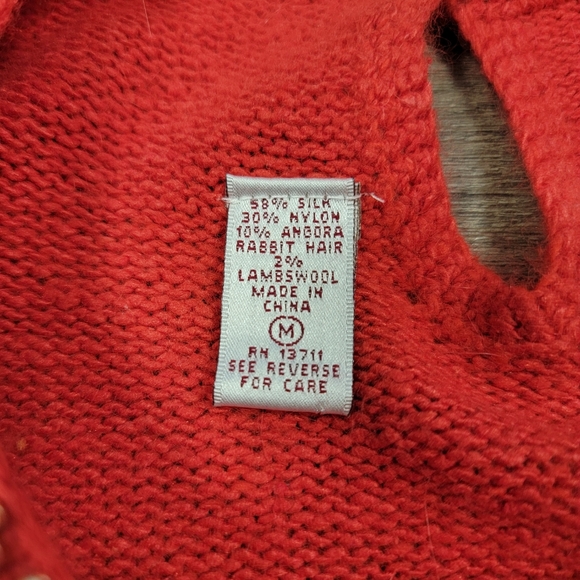 Vintage Angora Silk Blend Sweater Red Holiday Beaded Karen Scott Size Medium - Picture 5 of 15